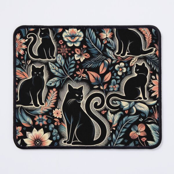 Item preview, IV Black Cats on Black Background Wallpaper Print Pattern with Floral Art – Elegant Cat Design, Dark Floral Pattern, Chic Cat and Flower Wallpaper, Gothic Black Cat Art, Stylish Floral Wallpaper designed and sold by 21 Dragonflies.