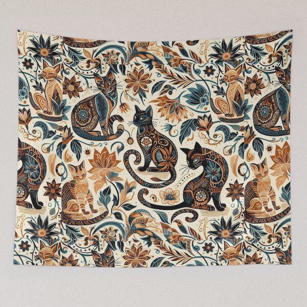 Item preview, Cats on Black Background Wallpaper Print Pattern with Floral Art – Elegant Cat Design, Dark Floral Pattern, Chic Cat and Flower Wallpaper, Gothic Black Cat Art, Stylish Floral Wallpaper designed and sold by 21 Dragonflies.