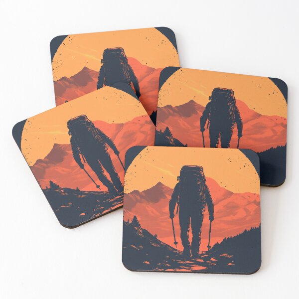 Item preview, Silhouette of a Man Journey Towards Orange Mountains designed and sold by harmonicllc.
