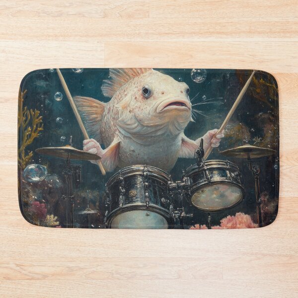 Item preview, Fish Playing Drums Underwater Surreal Painting designed and sold by Kriengsaktalek.