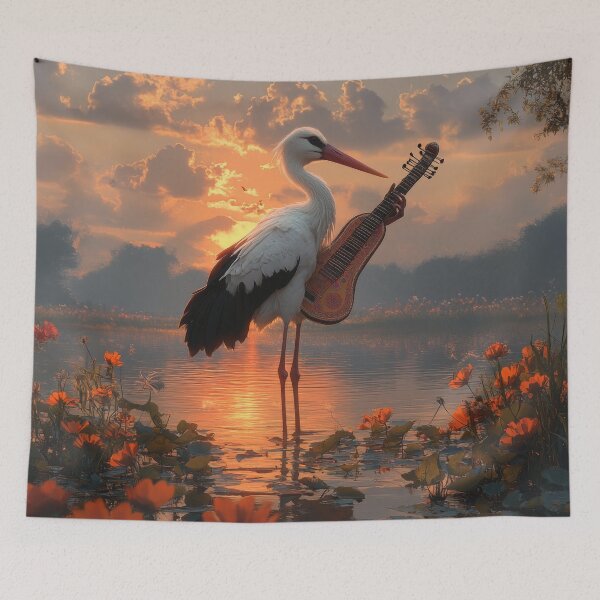 Item preview, White Stork Playing Guitar at Sunset designed and sold by Kriengsaktalek.