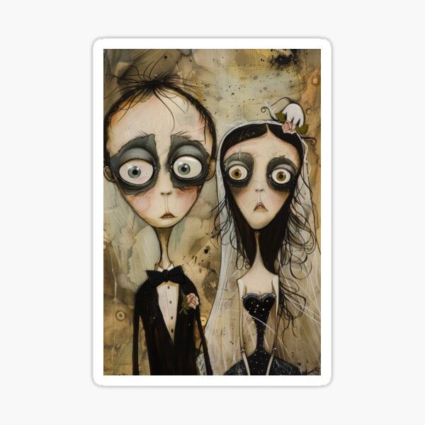 Item preview, Gothic Wedding Couple, Melancholic Artistic Wedding Illustrations designed and sold by Peter's Big Shop.