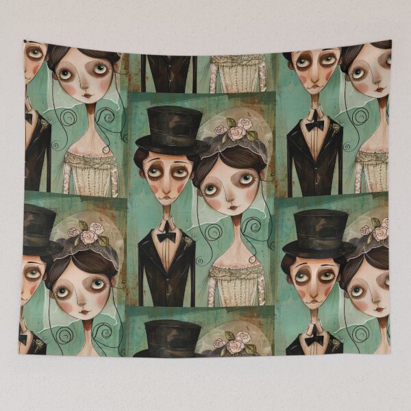 Item preview, Gothic Wedding Couple, Melancholic Artistic Wedding Illustrations designed and sold by Piotrek0001.