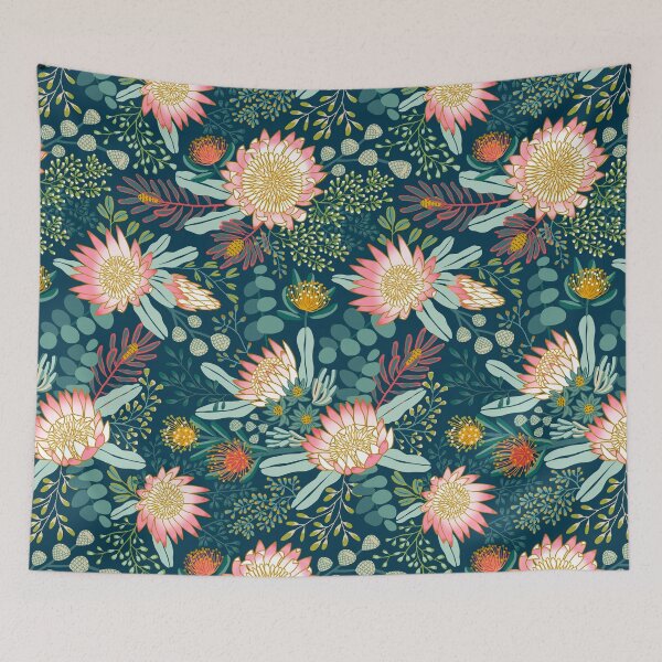 Item preview, Pink King Protea Boho Botanical - Navy designed and sold by TigaTiga.