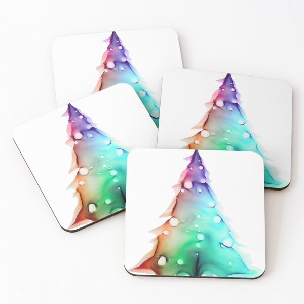 Item preview, Watercolor Christmas tree covered with snow, vivid colors, sky blue, orange. designed and sold by My-fake-places.
