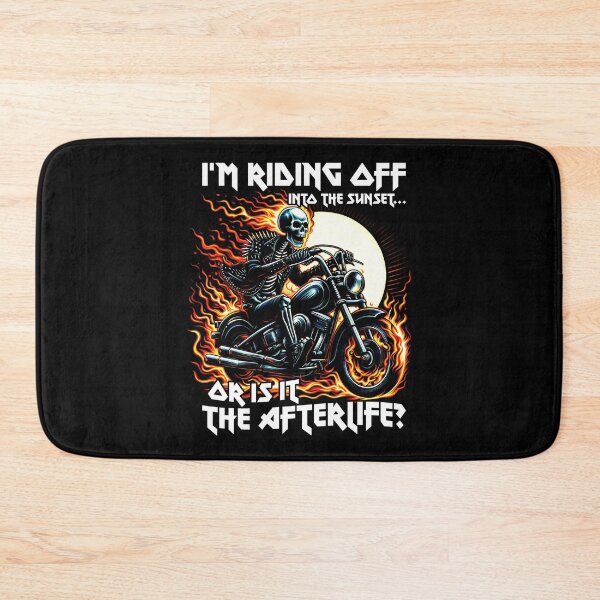 Item preview, I'M RIDING OFF INTO THE SUNSET OR IS IT THE AFTERLIFE? A Skeletal Odyssey Through Flaming Skies designed and sold by SplashTastic.