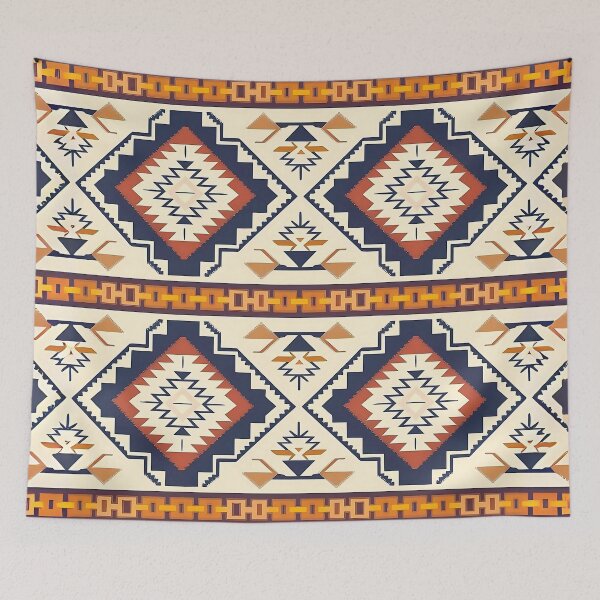 Item preview, Geometric Aztec Boho Design – Navy Blue and Orange Tribal Pattern designed and sold by Dshoppin.