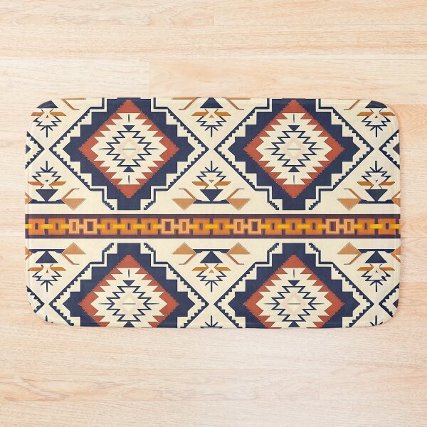Item preview, Geometric Aztec Boho Design – Navy Blue and Orange Tribal Pattern designed and sold by Dshoppin.