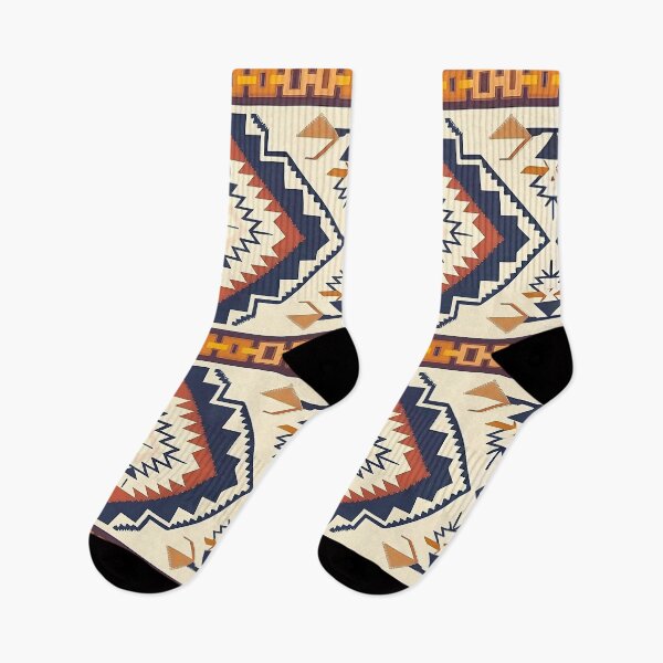 Item preview, Geometric Aztec Boho Design – Navy Blue and Orange Tribal Pattern designed and sold by Dshoppin.