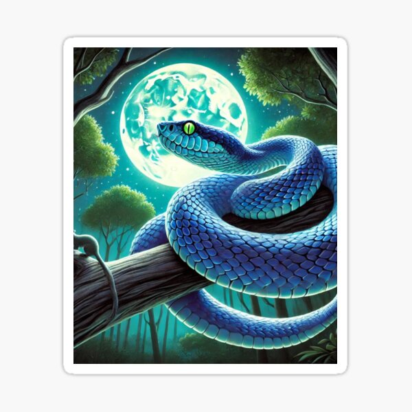 Item preview, Blue Viper Night Hunt: Moonlit Jungle Predator designed and sold by NocturnalNook.