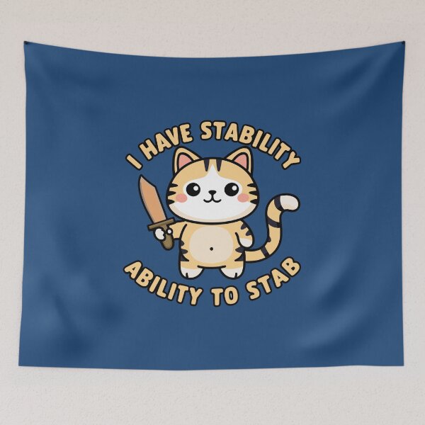 Item preview, I have stability ability to stab - kawaii Cat with a wooden knife designed and sold by MaateoDesign.