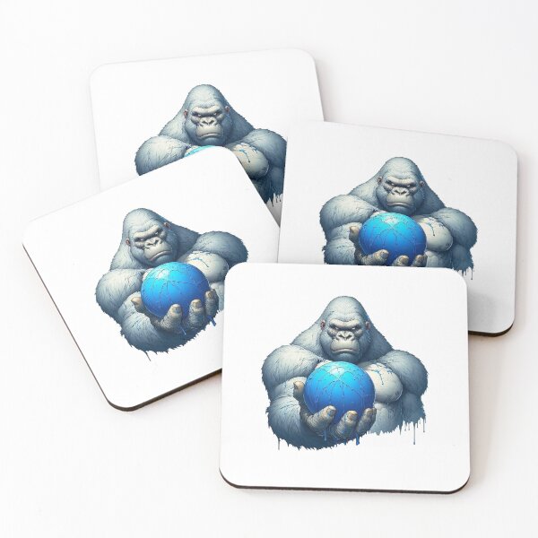 Item preview, A huge gorilla holding a blue ball with drops of blue paint falling from it. designed and sold by m-Fadel.