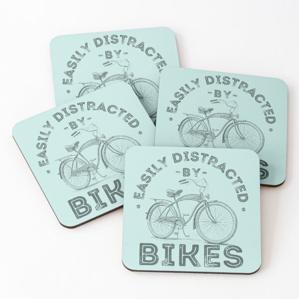 Item preview, Easily Distracted by Bikes, Funny Biking Quote with Retro Bycicle Illustration designed and sold by lagunaklein.