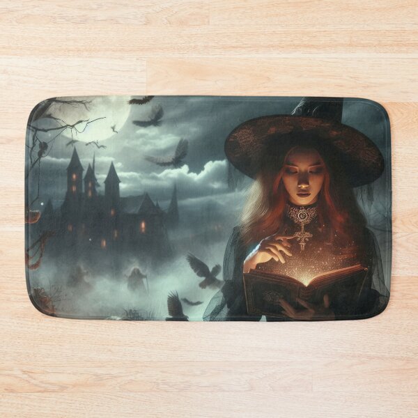 Item preview, beautiful witch with a magic book and gloomy landscape Halloween Pumpkin designed and sold by Expressions-Sel.
