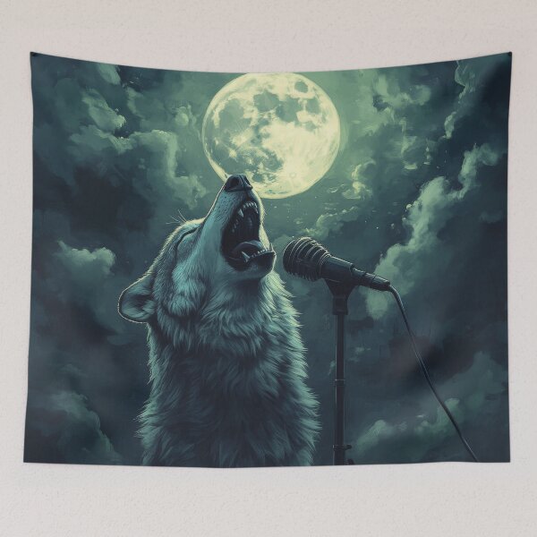 Aperçu de l'œuvre Loup hurlant à la lune avec microphone créée et vendue par Kriengsaktalek.