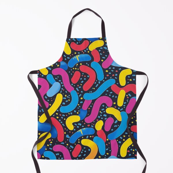 Item preview, A chaotic colorful Memphis pattern Design with curved shapes on a black background. designed and sold by HEMRO.