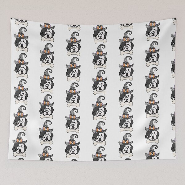 Item preview, Sheepadoodle Dog with Witch Hat – Spooky & Cute Halloween Design designed and sold by MrsCreative1.
