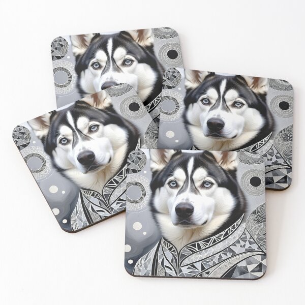 Item preview, Husky Black & White Abstract Vintage Zentangle Art designed and sold by Witty Shirts.