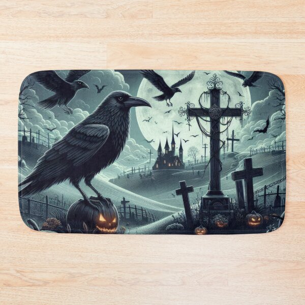 Item preview, Black Raven of Cemetery and a gloomy landscape Halloween Pumpkin designed and sold by Expressions-Sel.