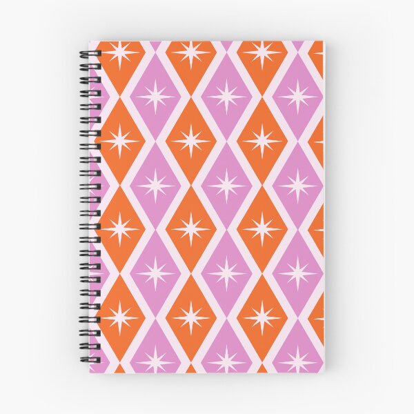 Item preview,  Mid Century Atomic Starbursts on Pink and Orange Harlequin Diamonds  designed and sold by Yasminepatterns .