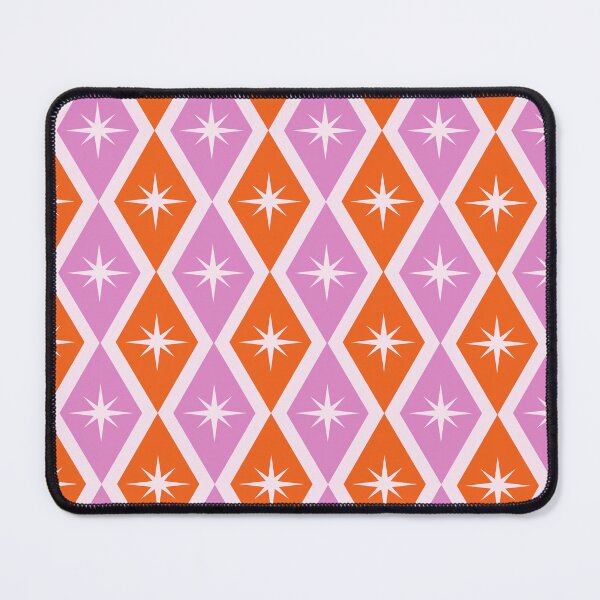 Item preview,  Mid Century Atomic Starbursts on Pink and Orange Harlequin Diamonds  designed and sold by Yasminepatterns .