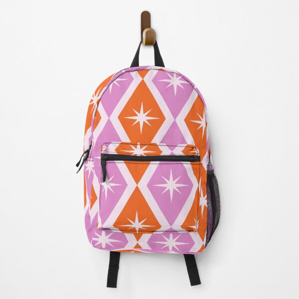 Item preview, Mid Century Atomic Starbursts on Pink and Orange Harlequin Diamonds designed and sold by Yasminepatterns .