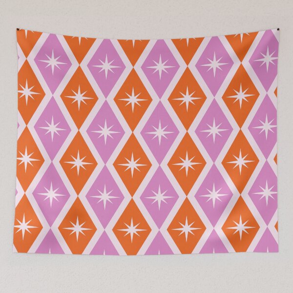 Item preview,  Mid Century Atomic Starbursts on Pink and Orange Harlequin Diamonds  designed and sold by Yasminepatterns .
