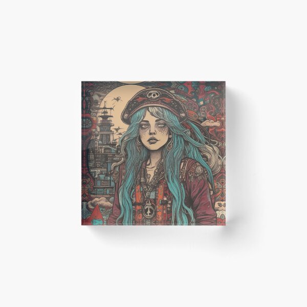 Item preview, pirate woman, psychedelic, retro, 70s, illustration, designed and sold by diulid.