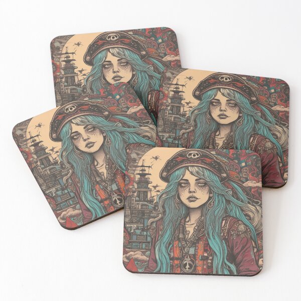 Item preview, pirate woman, psychedelic, retro, 70s, illustration, designed and sold by diulid.