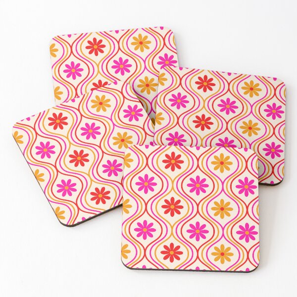 Item preview, Retro Orange, Red and Pink Flowers on Vintage Ogee Pattern  designed and sold by Yasminepatterns .
