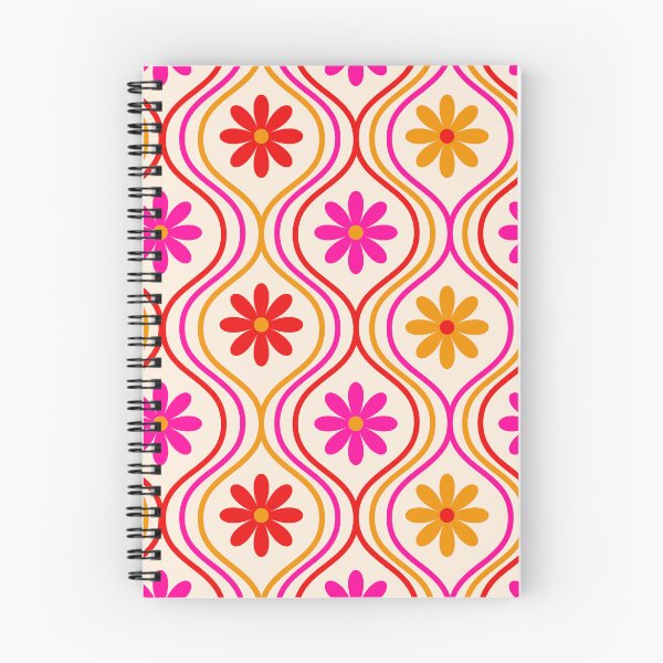 Item preview, Retro Orange, Red and Pink Flowers on Vintage Ogee Pattern  designed and sold by Yasminepatterns .