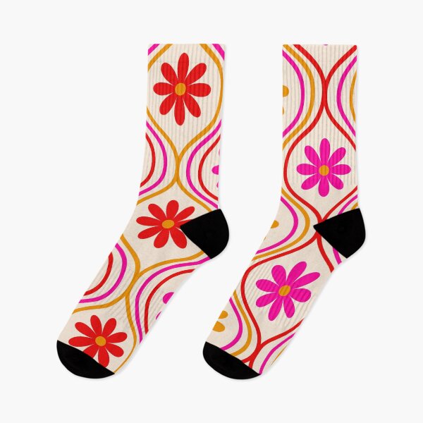 Item preview, Retro Orange, Red and Pink Flowers on Vintage Ogee Pattern  designed and sold by Yasminepatterns .