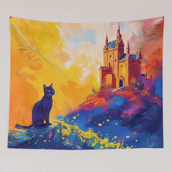 Item preview, Feline Silhouette Overlooking Dreamy Castle designed and sold by blackhalt.