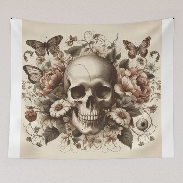 Item preview, skull with blooming flowers designed and sold by Dominika Farkašová.