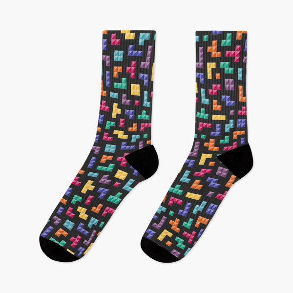 Item preview, Retro colorful 3D Tetris bricks black designed and sold by Dana Du.