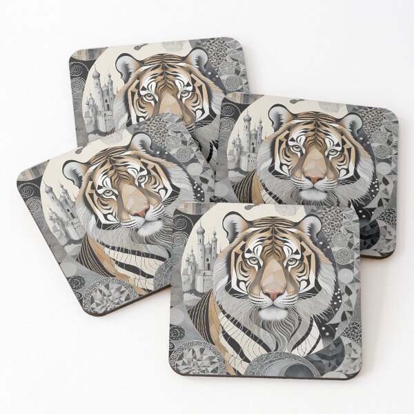 Item preview, Tiger Black & White Abstract Vintage Zentangle Art designed and sold by Witty Shirts.