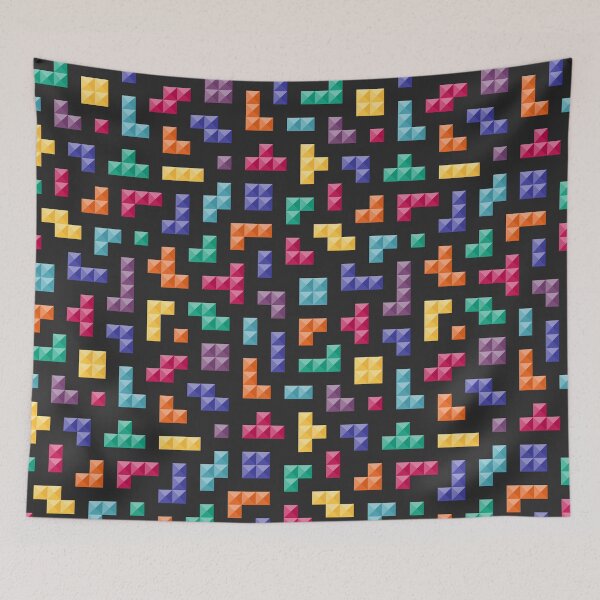 Item preview, Retro colorful 3D Tetris bricks black designed and sold by Dana Du.