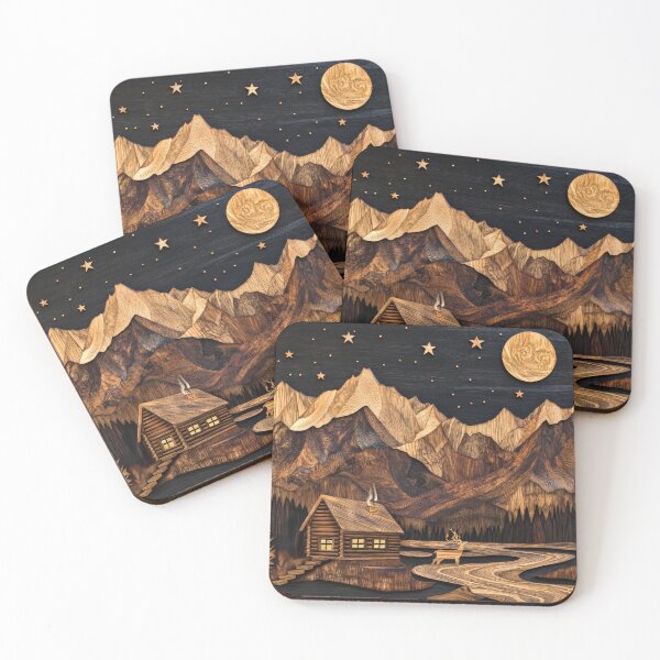Item preview,  Starry Night Over Majestic Mountains – Woodcarving Art designed and sold by MargaretWiktor.