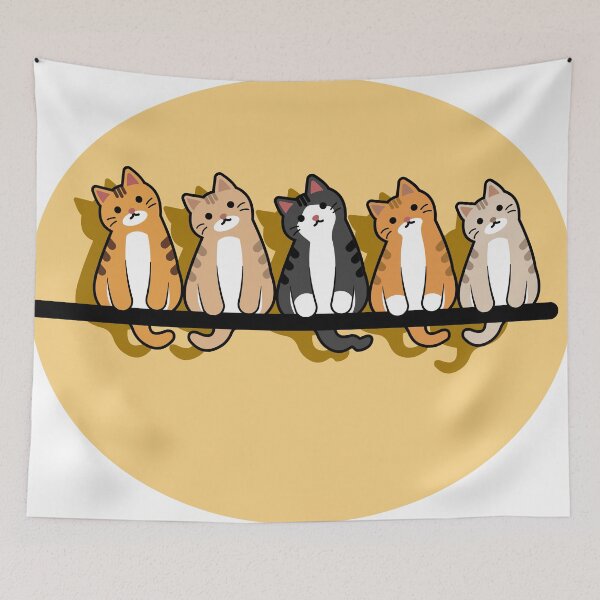 Item preview, Five cute cats are sitting on a fence.  designed and sold by sketchheart.