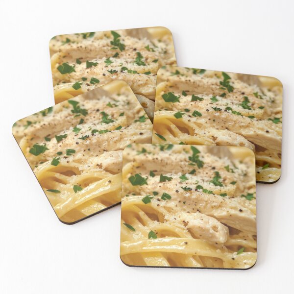 Item preview, Creamy pasta with chicken and herbs prepared in a rustic kitchen on a sunny afternoon. designed and sold by Jerhus.