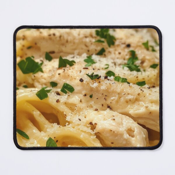 Item preview, Creamy pasta with chicken and herbs prepared in a rustic kitchen on a sunny afternoon. designed and sold by Jerhus.