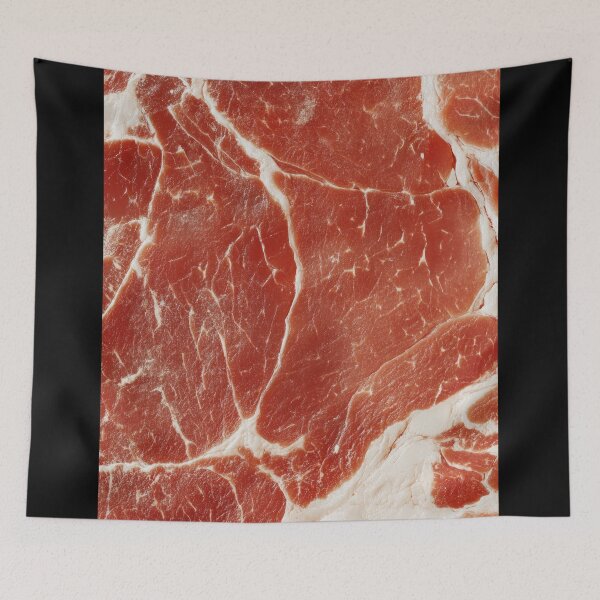Item preview, Freshly sliced marbled beef, revealing intricate patterns and textures, ideal for culinary preparations and gourmet dishes. designed and sold by Jerhus.