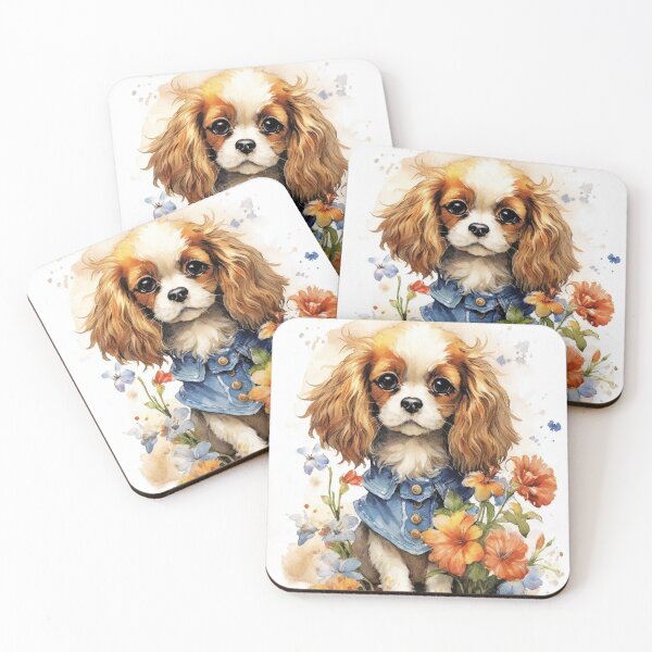 Item preview, Watercolor Cavalier King Charles Spaniel In Floral Garden designed and sold by Cute-Cuddles.
