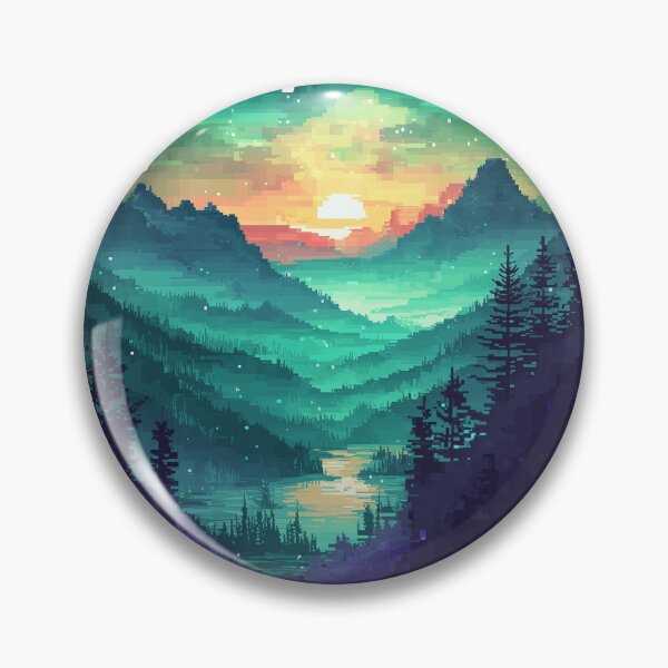 Item preview, Glitch Art Pixel Mountain Sunset Landscape Sticker designed and sold by Liseri.
