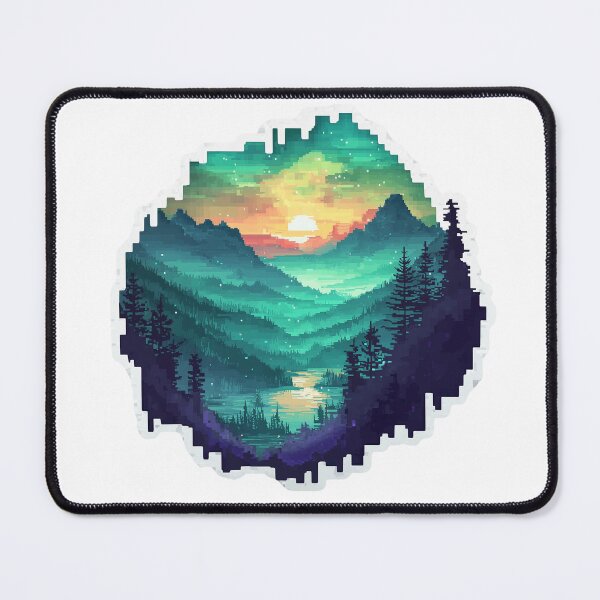 Item preview, Glitch Art Pixel Mountain Sunset Landscape Sticker designed and sold by Liseri.