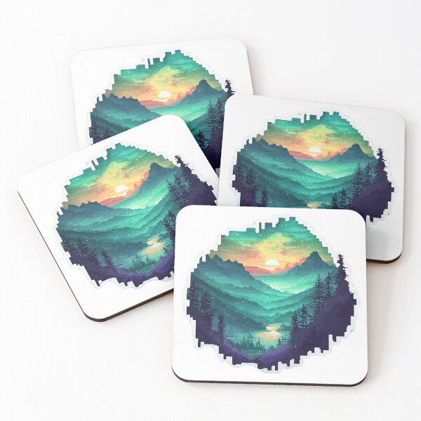 Item preview, Glitch Art Pixel Mountain Sunset Landscape Sticker designed and sold by Liseri.