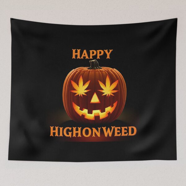 Item preview, Happy HighOnWeed - Halloween Pumpkin Jack-O-Lantern - Pot Leaf Eyes designed and sold by JLEmporium.