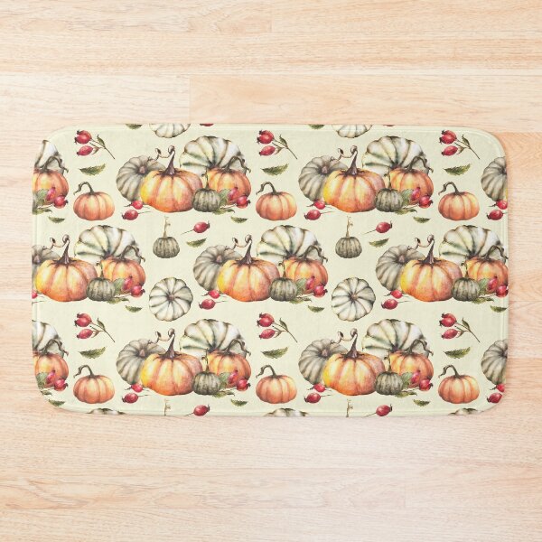 Item preview, Pumpkins, wild rose hip, briar fruits, dog rose seamless pattern. Autumn vegetables harvest. Watercolor Hand painted designed and sold by BartolArt.
