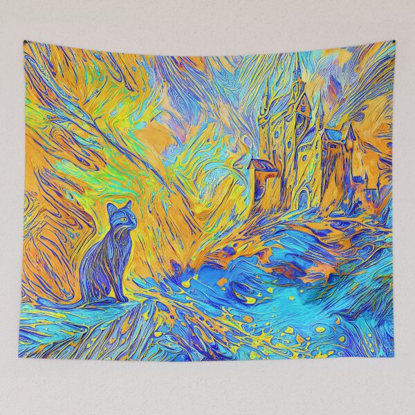 Item preview, Feline Silhouette Overlooking Dreamy Castle #2 designed and sold by blackhalt.