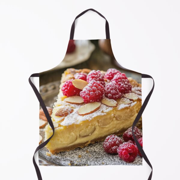 Item preview, Delicious almond tart topped with fresh raspberries and powdered sugar on a rustic table. designed and sold by Jerhus.